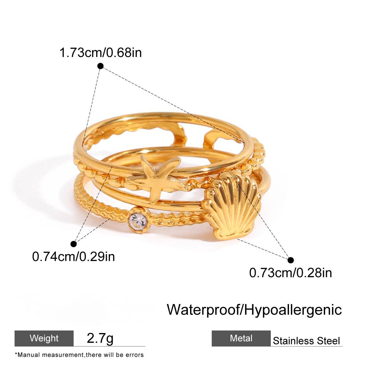 Stainless Steel 18K Gold PVD Stacking Ring Combination