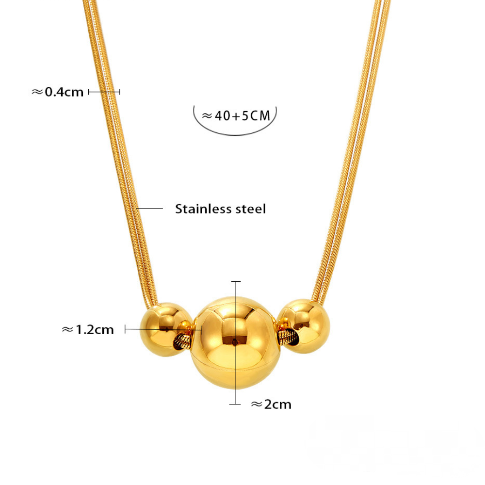 Stainless Steel Three Beads Pendant Snake Chain Necklace