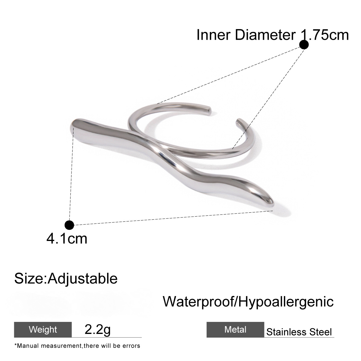 Stainless Steel Irregular Line Open Ring