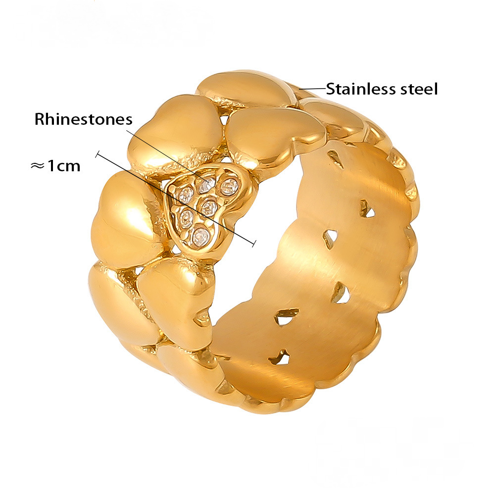 18K Gold PVD Stainless Steel Heart Rhinestone Ring