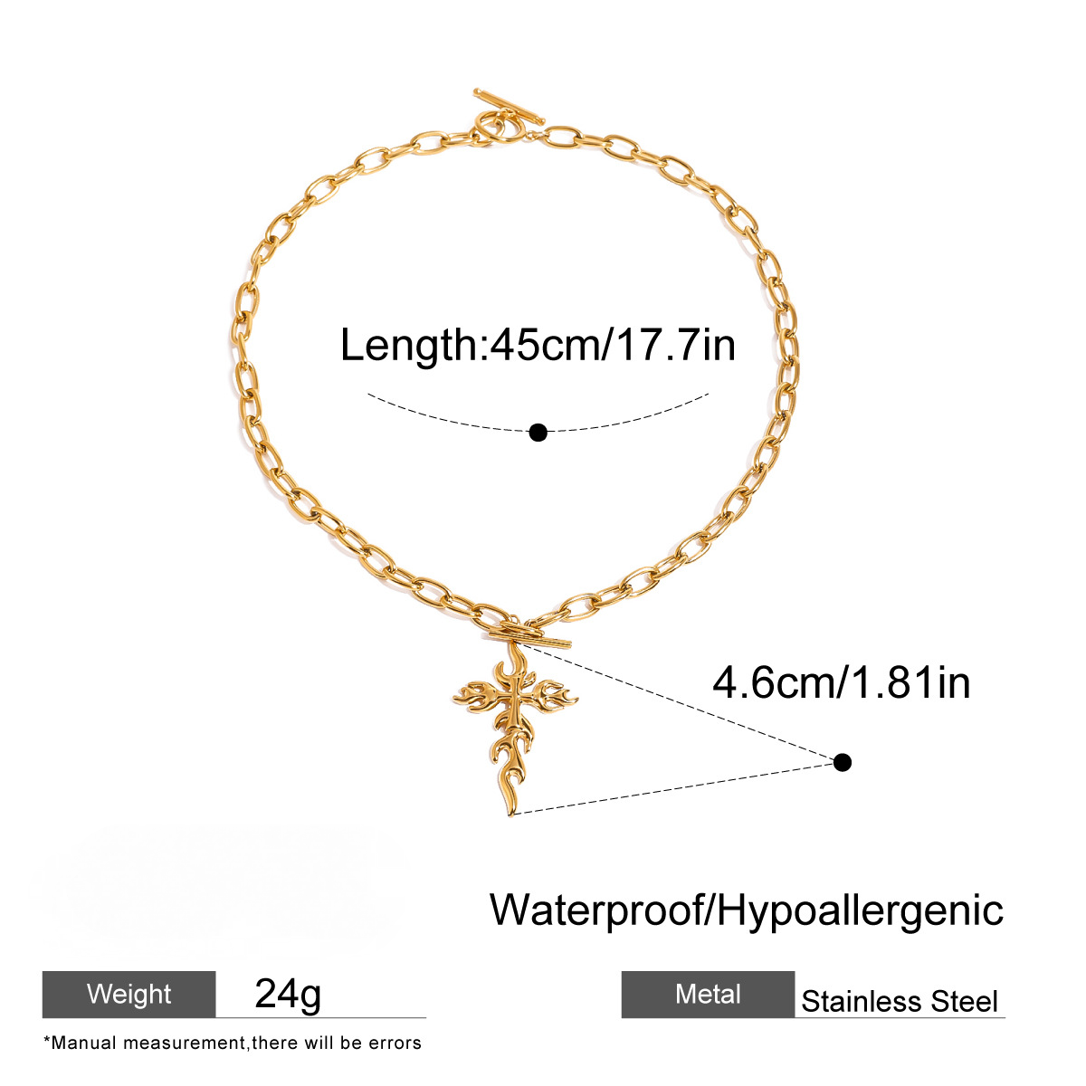 Stainless Steel Cross Flame Earrings Necklace Jewelry Set
