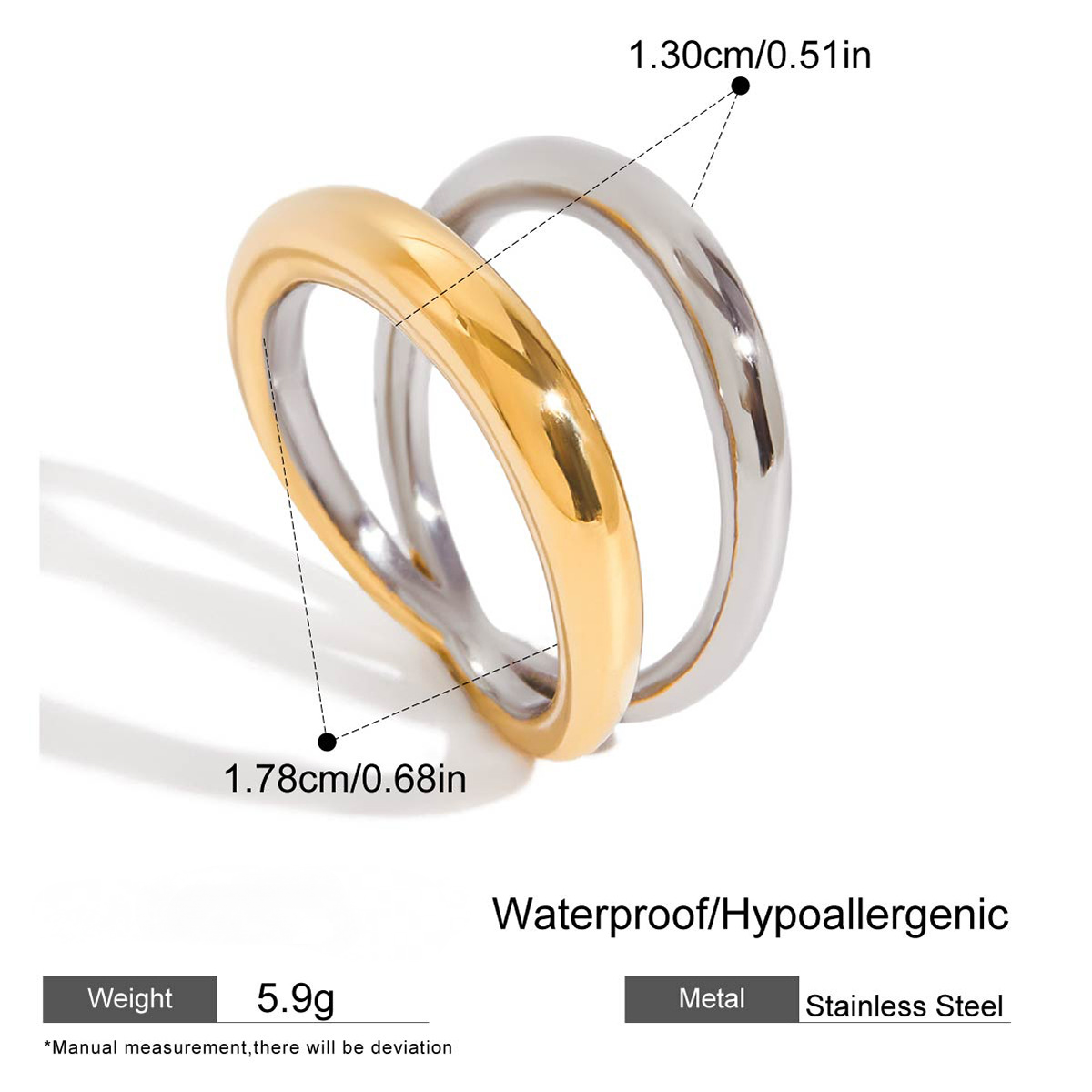 Stainless Steel Two-Tone Gold and Steel Ring