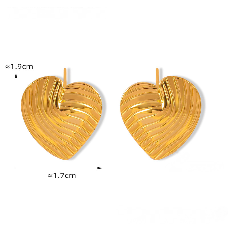 18K Gold PVD Heart Line Texture Stainless Steel Earrings