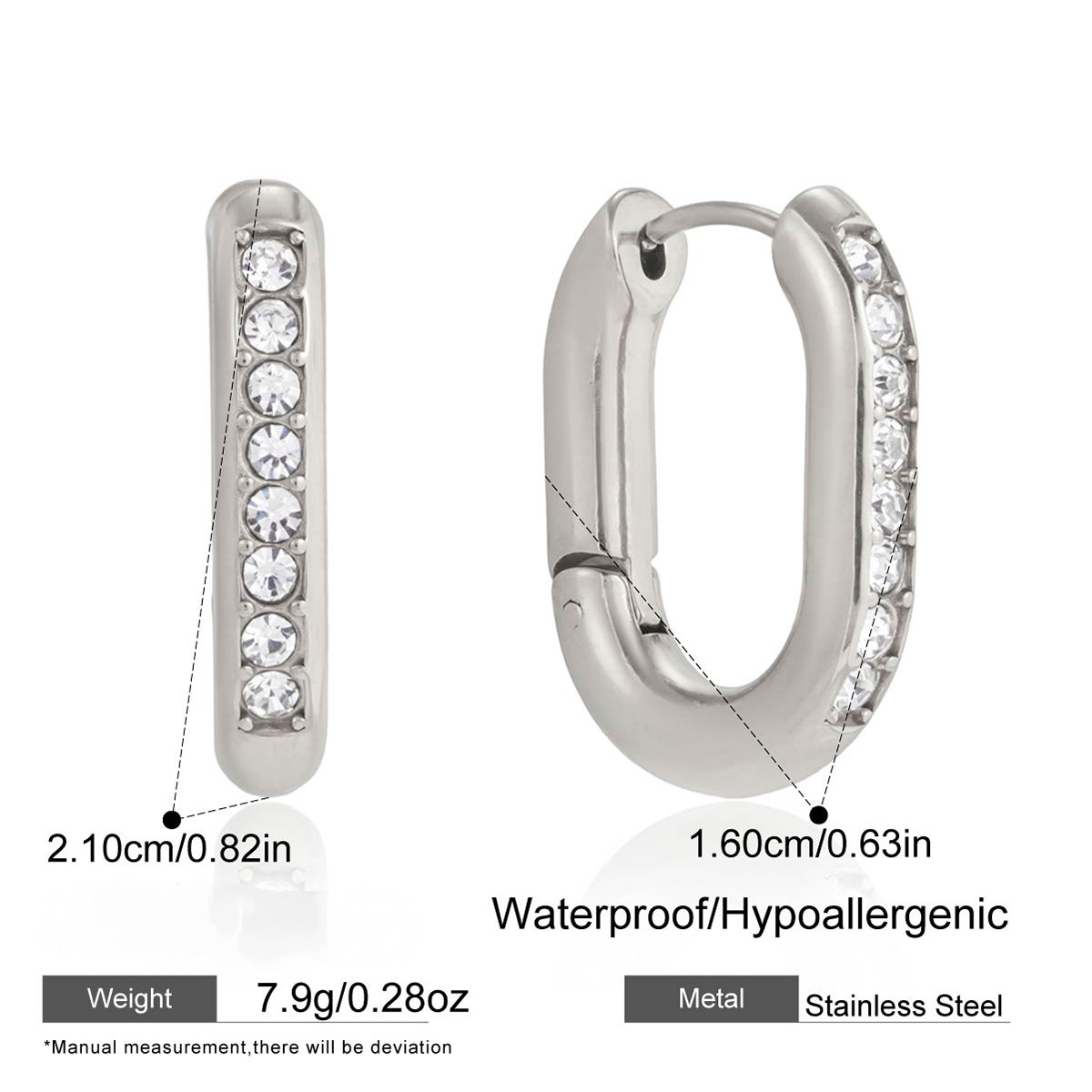 Stainless Steel Rhinestone Huggie Earrings