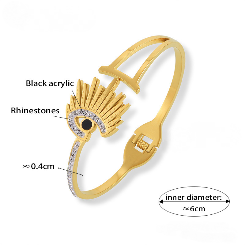 Stainless Steel Unique Eye Shape Inlay Rhinestone Cuff Bracelet
