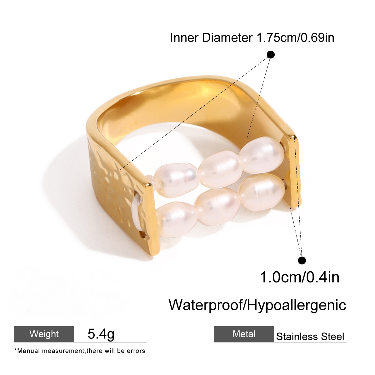 18K Gold PVD Stainless Steel Pearl U-shaped Ring