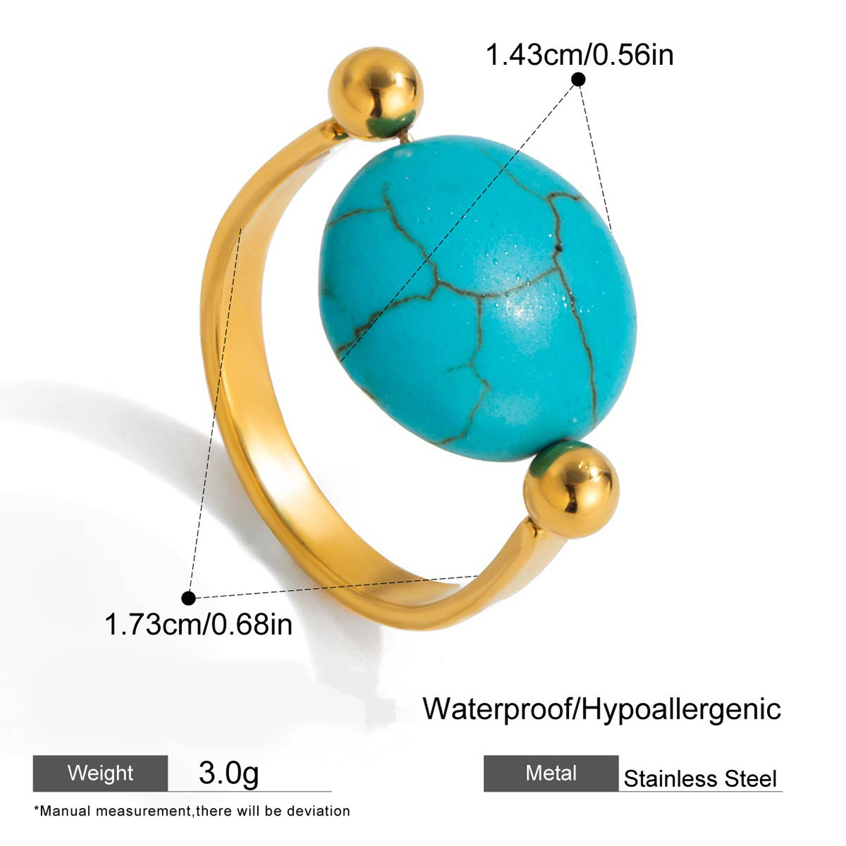 Stainless Steel Turquoise Ring Bracelet Jewelry Set