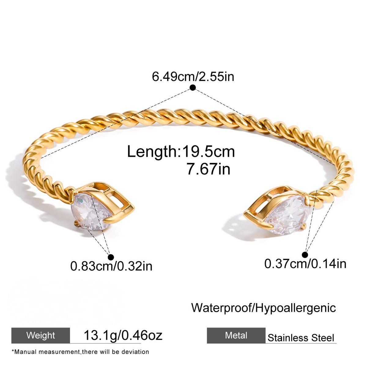 Stainless Steel 18K Gold PVD Cubic Zirconia Bangle