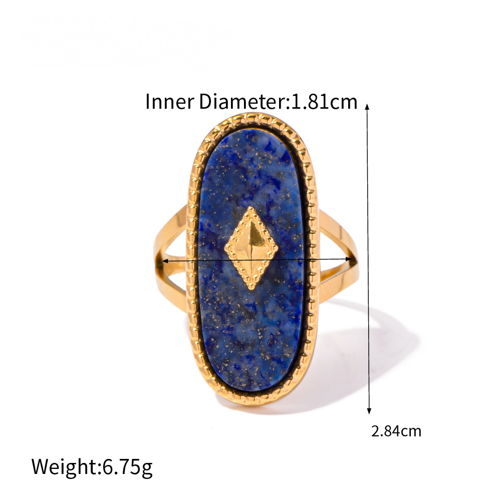Stainless Steel Blue Color Natural Stone Ring Collection