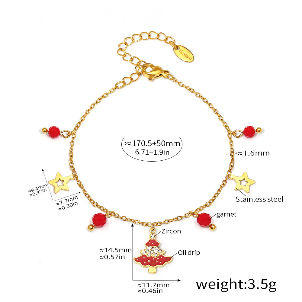 Stainless Steel Diamond-encrusted Christmas Tree Necklace Bracelet Earrings Jewelry Suit