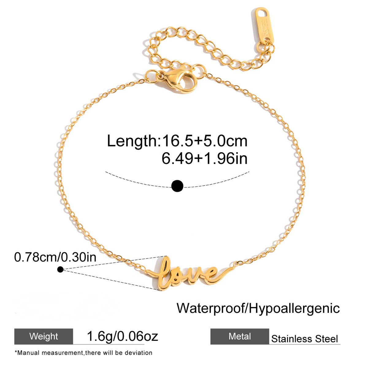 Stainless Steel Small Cube Sugar Heart Bracelet