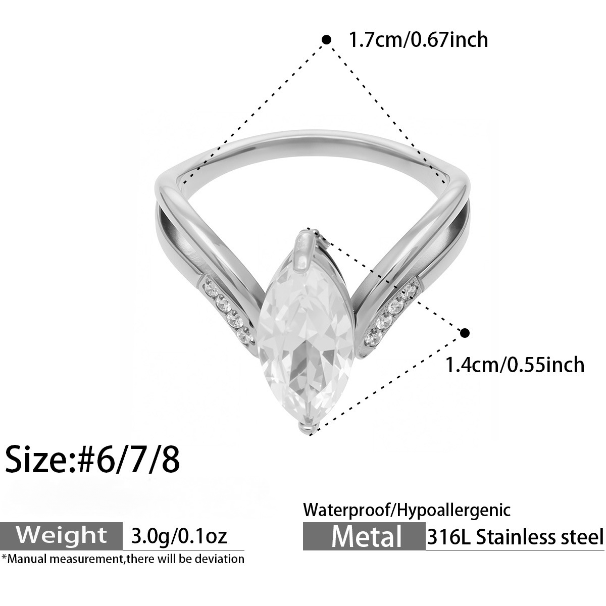 Stainless Steel 18K Gold PVD Cubic Zirconia Ring