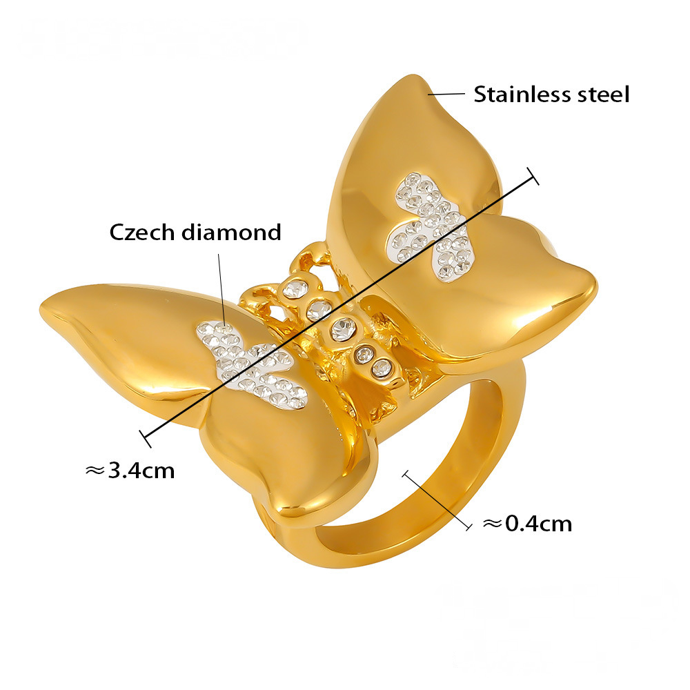 Stainless Steel Czech Diamond Butterfly Ring