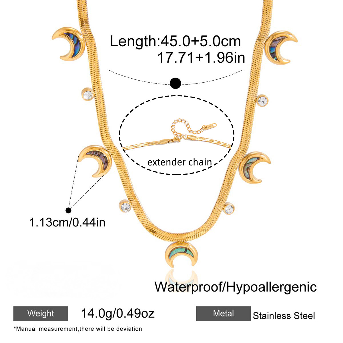 Stainless Steel Moon Pendant Snake Chain Necklace