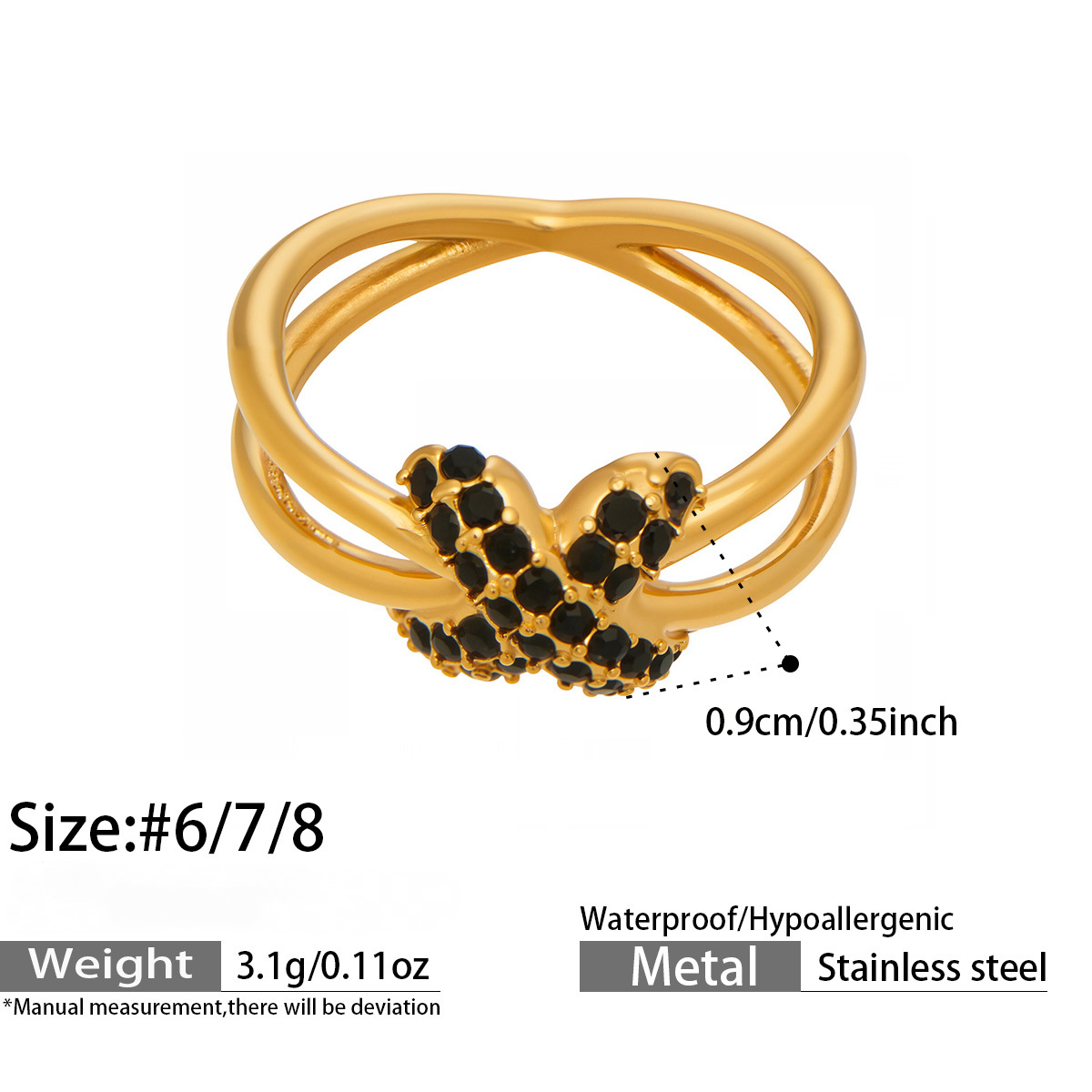 Stainless Steel Black and White Cubic Zirconia Ring