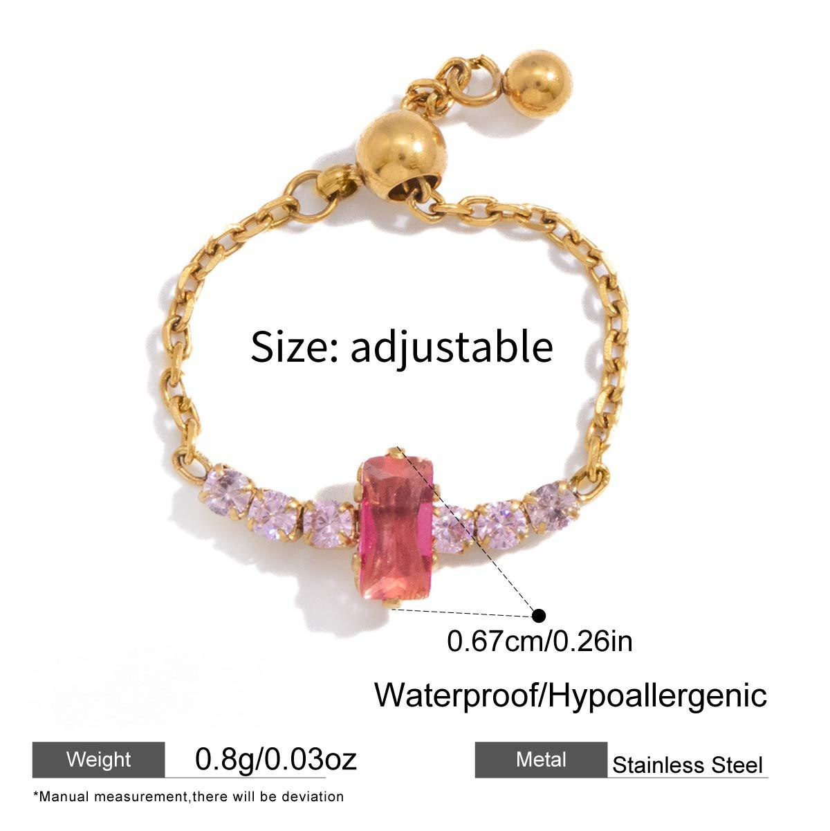 Adjustable Drawstring Stainless Steel Purple CZ Ring