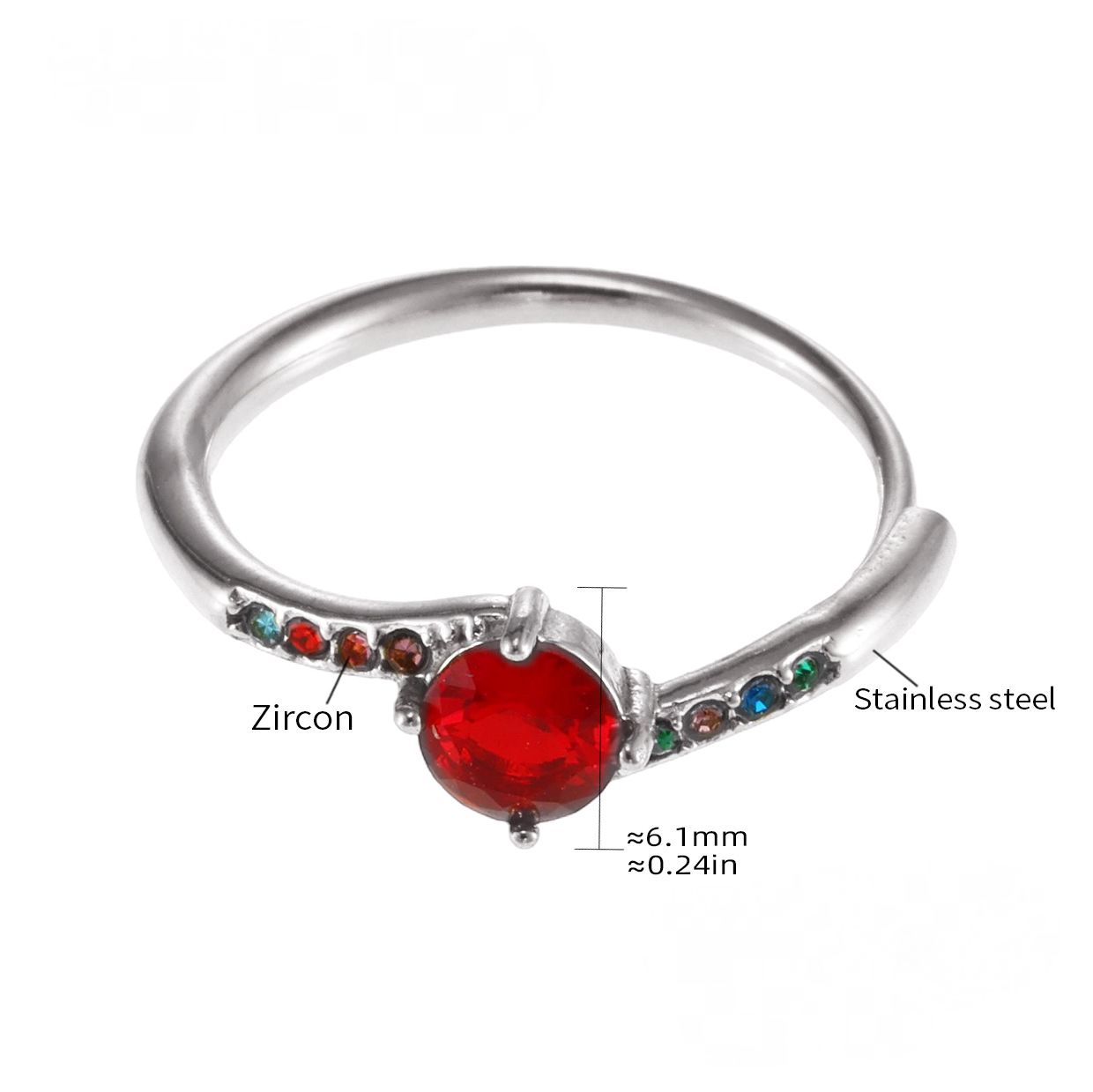 Bague ajustable en acier inoxydable avec zircone cubique ronde