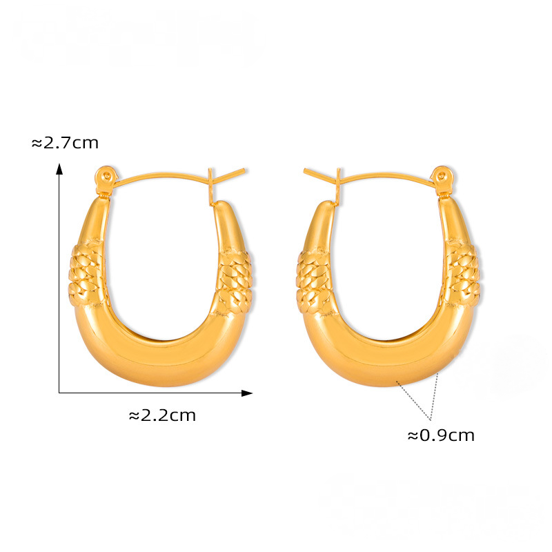 Stainless Steel Chain Stitching Textured Hoop Earrings