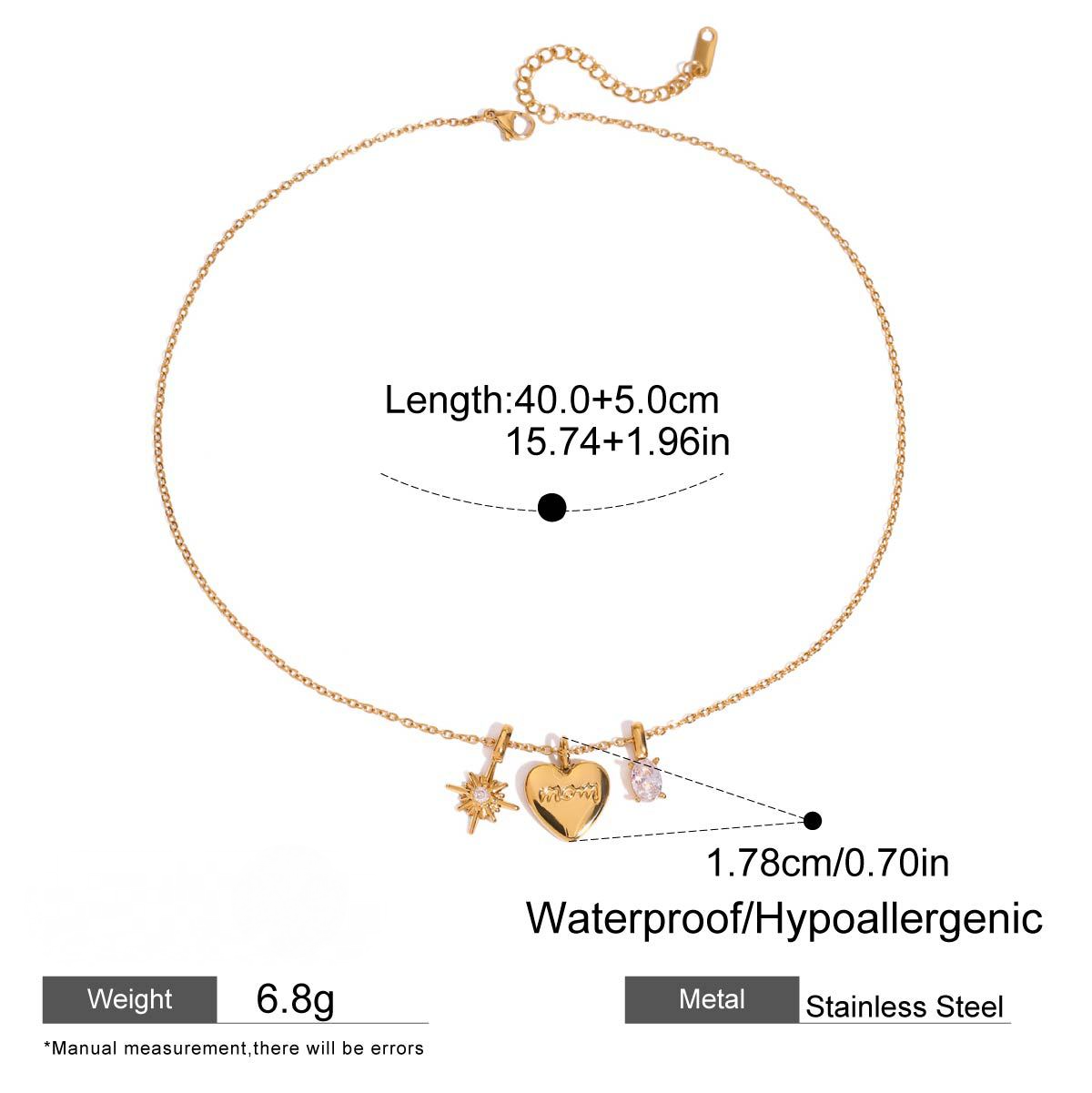 Stainless Steel Cubic Zirconia Heart-shaped Charm Necklace