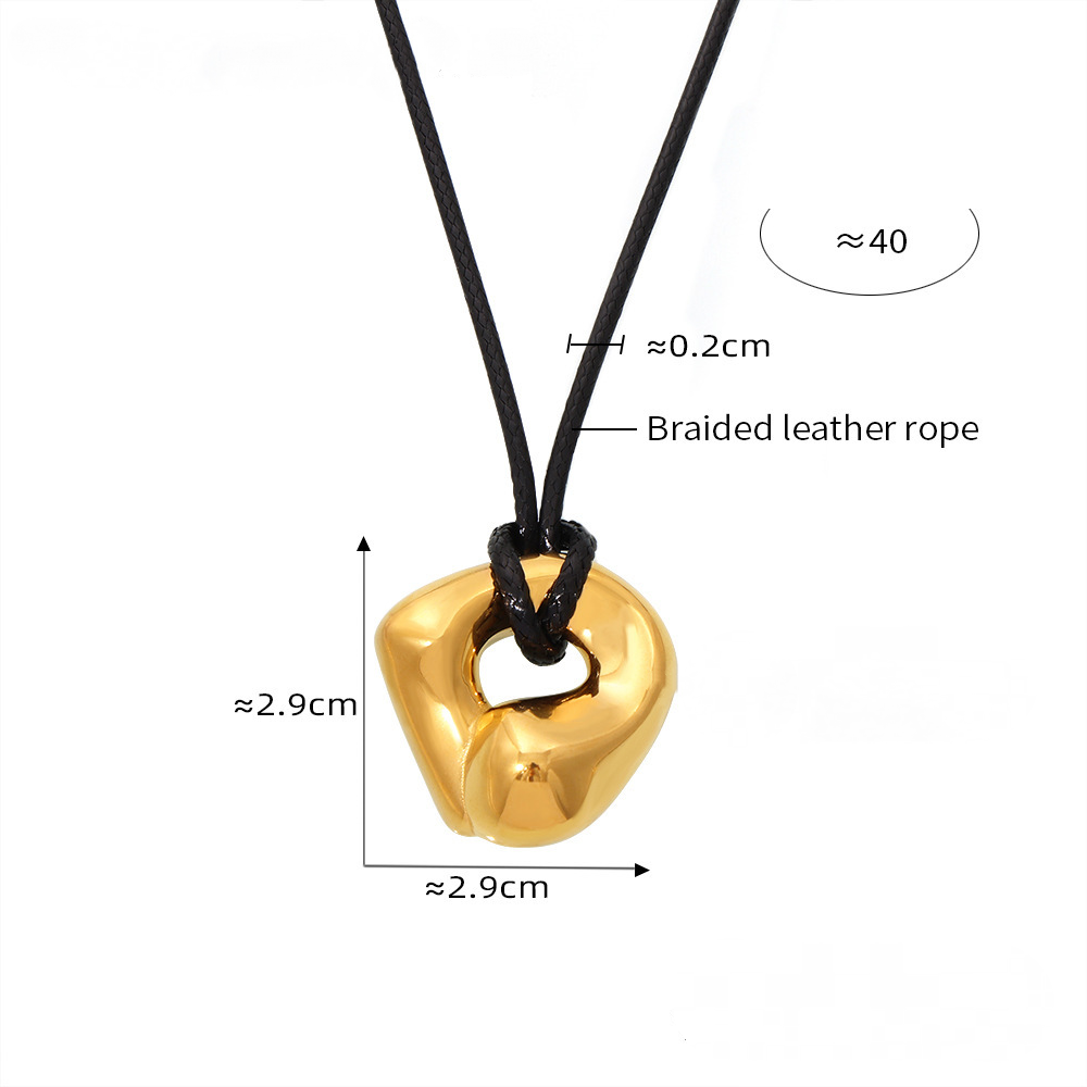 Stainless Steel Irregular Geometric Pendant Leather Cord Necklace