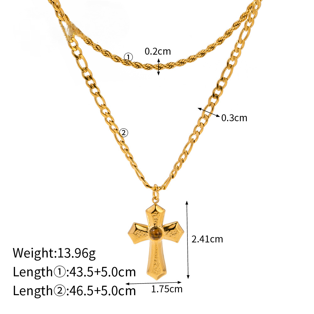 Stainless Steel Double-layer Cross Pendant Necklace