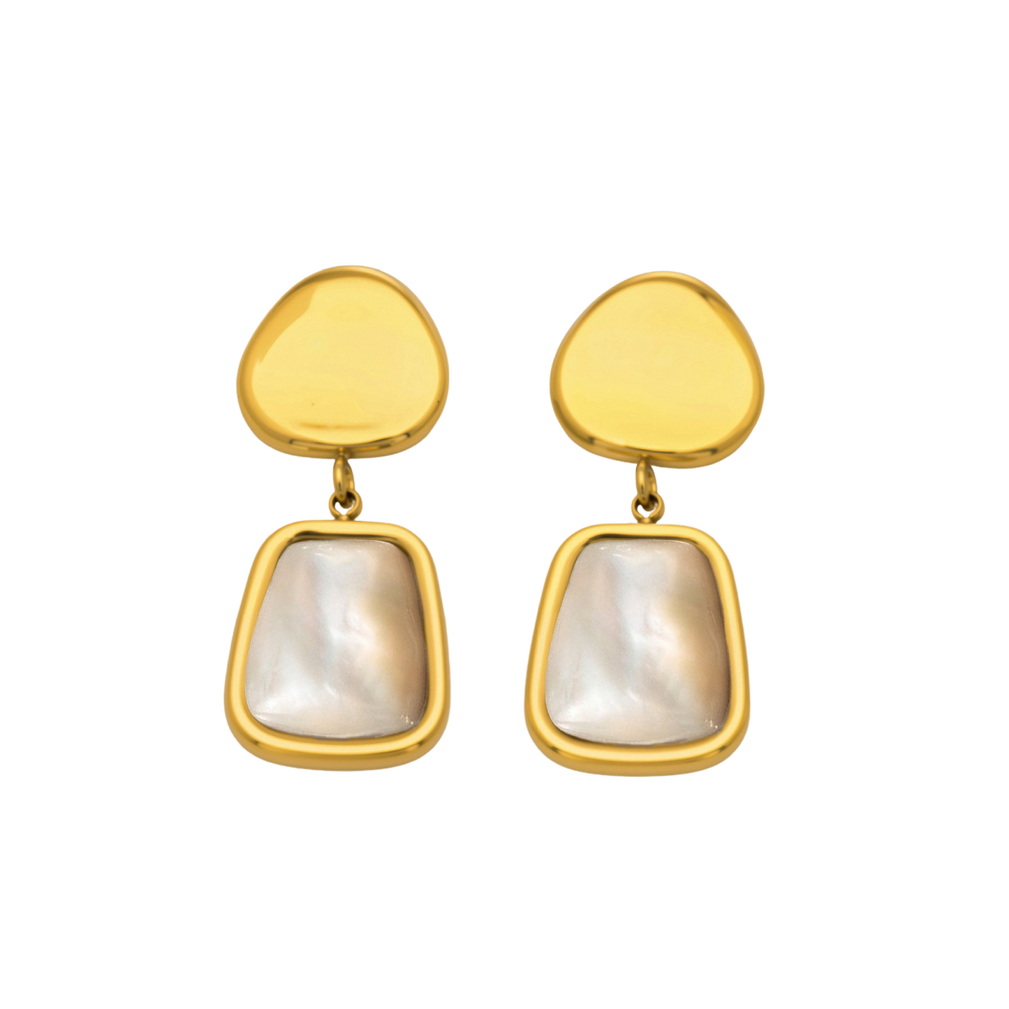 Stainless Steel White Mother of Pearl Pendant Stud Earrings