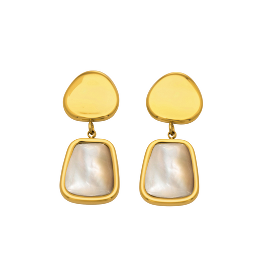 Stainless Steel White Mother of Pearl Pendant Stud Earrings