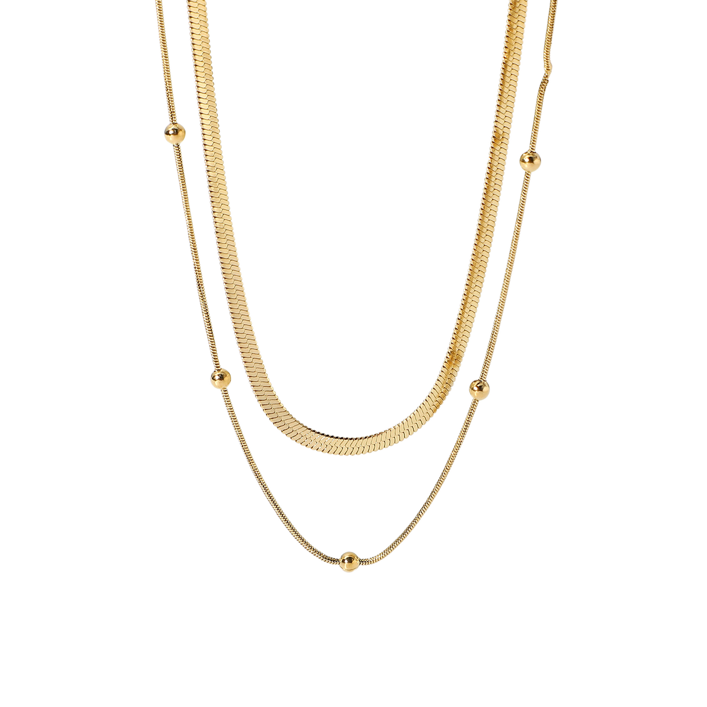 Stainless Steel 14K Gold PVD Round Bead Snake Chain Necklace