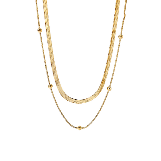 Stainless Steel 14K Gold PVD Round Bead Snake Chain Necklace