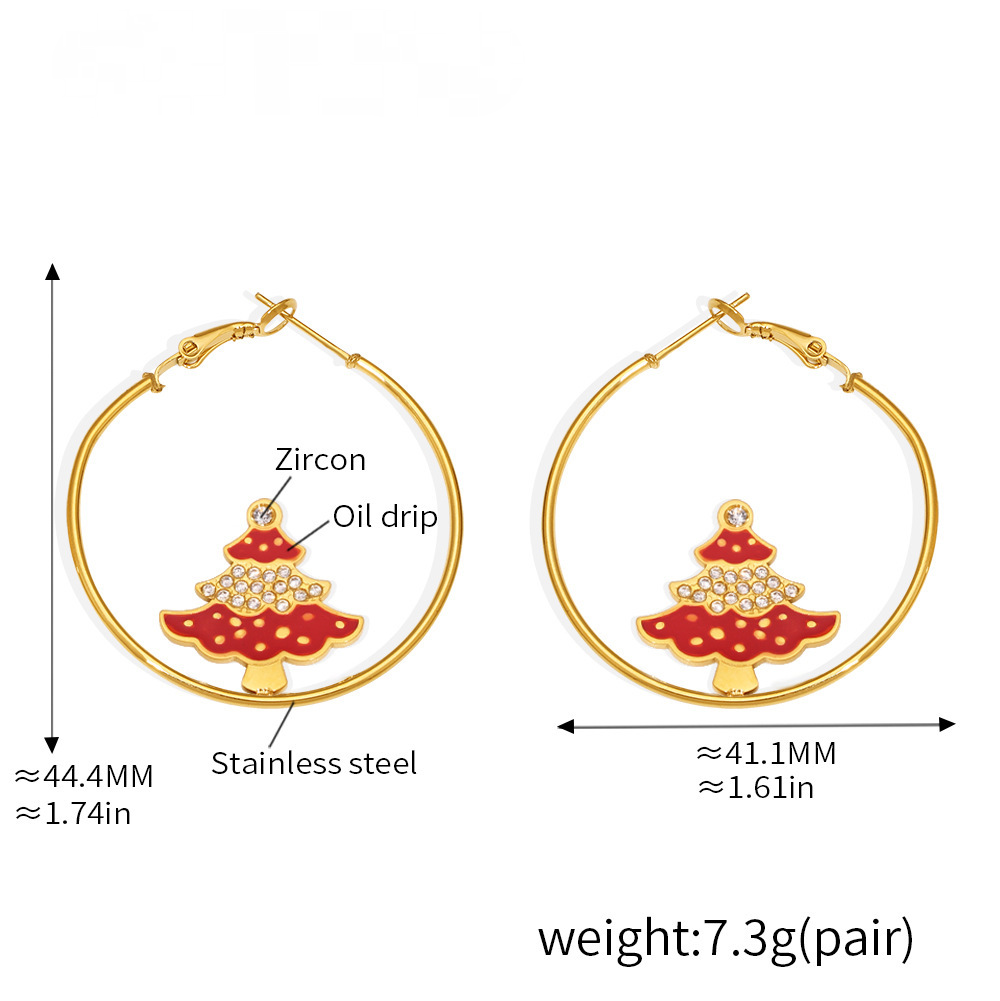 Stainless Steel Diamond-encrusted Christmas Tree Necklace Bracelet Earrings Jewelry Suit