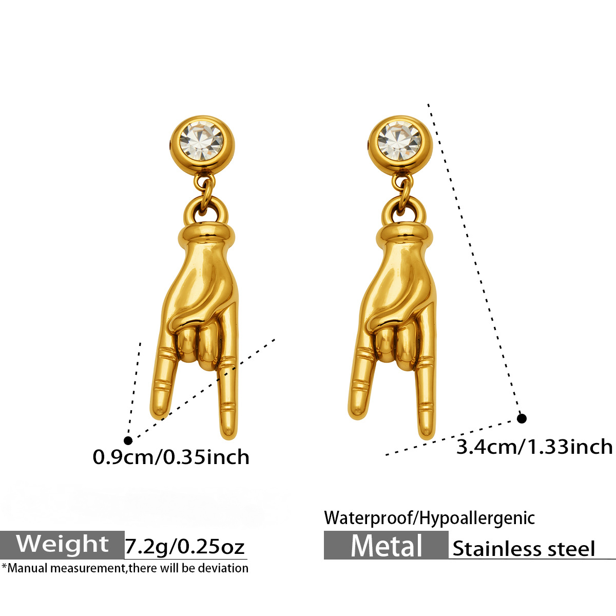 Stainless Steel 5A CZ Gesture Pendant Stud Earrings