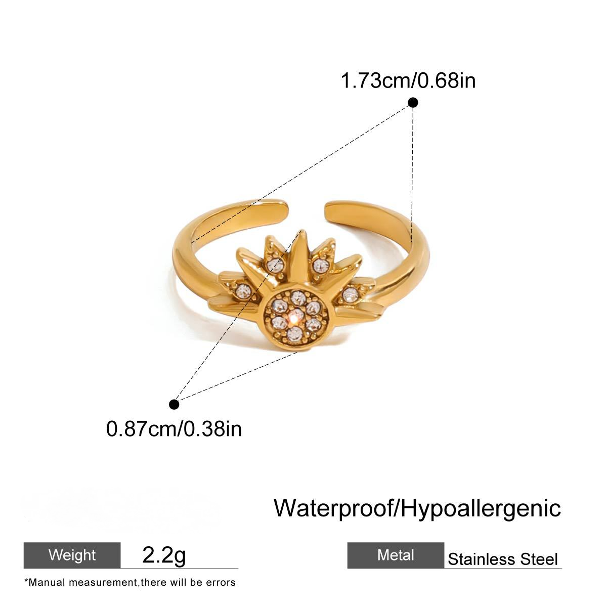 Stainless Steel Moon Cubic Zirconia Stacking Ring