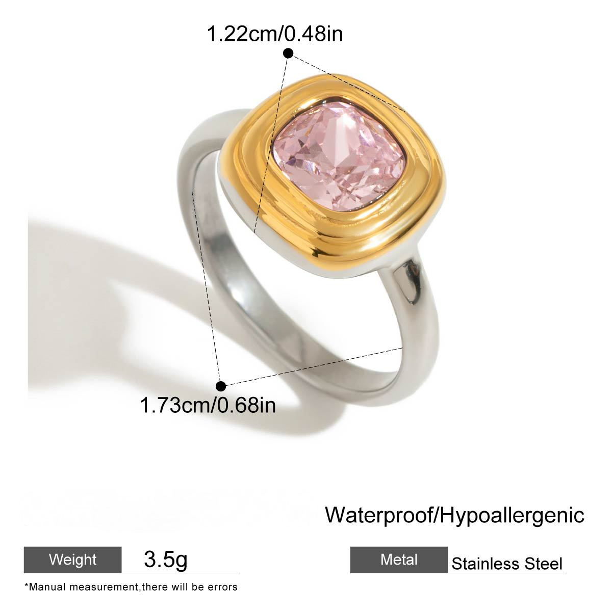 Stainless Steel Pink Cubic Zirconia Ring Combination