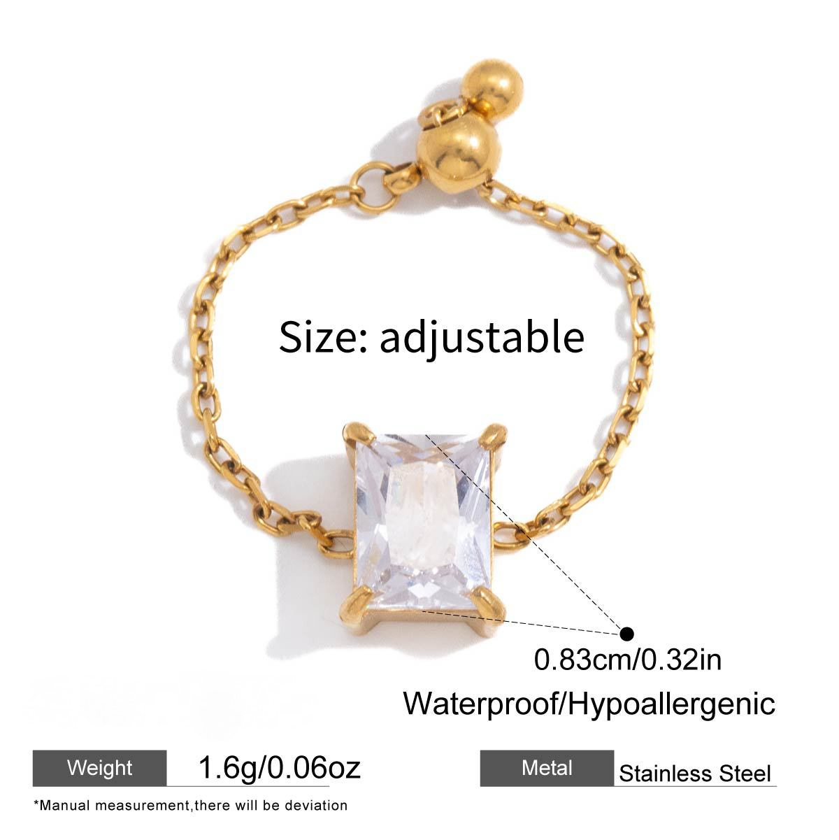 Adjustable Drawstring Stainless Steel CZ Ring