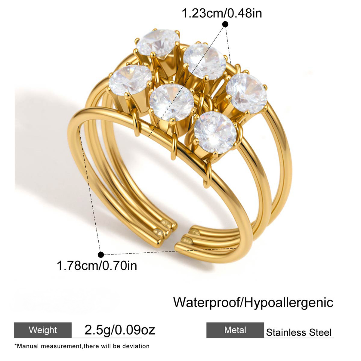 Stainless Steel Circular CZ Sliding Three-layer Hollow Opening Ring