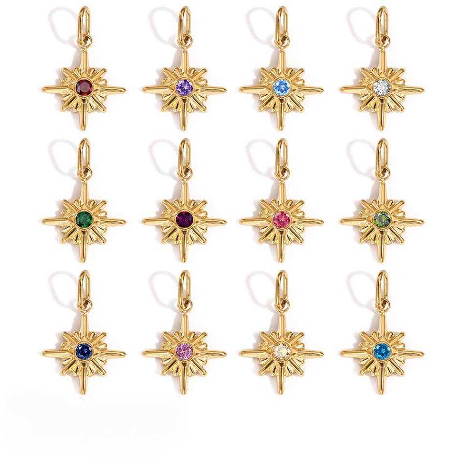 Stainless Steel Eight-pointed Star Birthday Stone Pendant