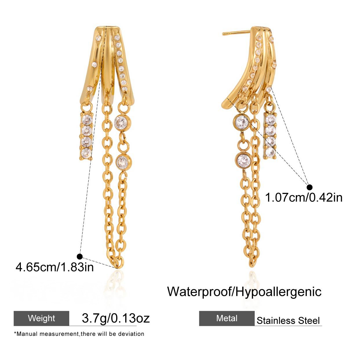 Stainless Steel Earrings with Cubic Zirconia Tassel
