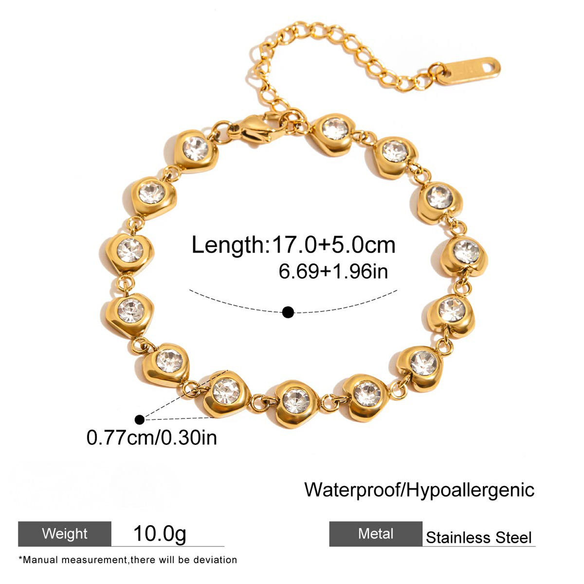 Stainless Steel 18K Gold PVD Cubic Zirconia Bangle