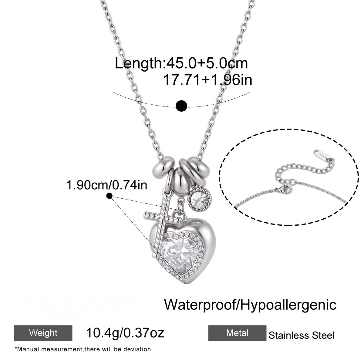 Stainless Steel Heart-shaped CZ Pendant Valentine's Day Necklace