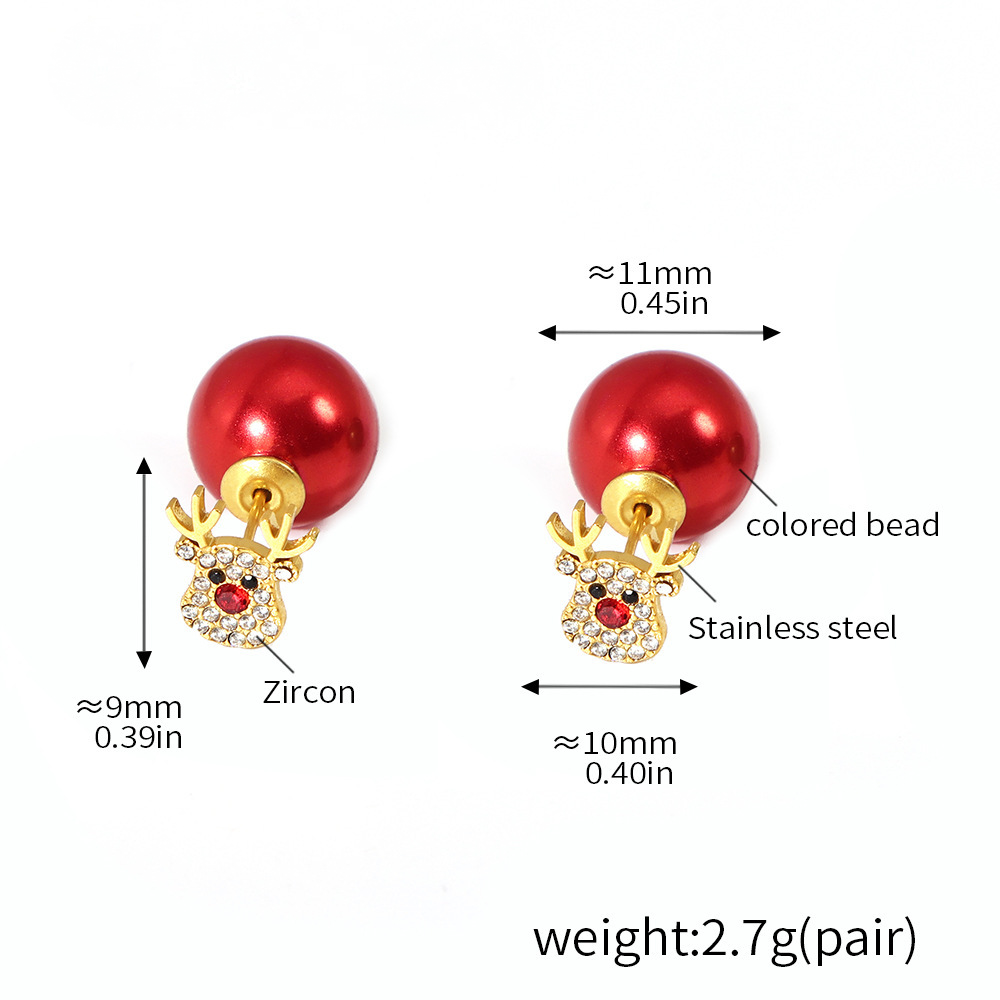 Stainless Steel Rainbow Zircon Christmas Tree Milu Deer Stud Earrings