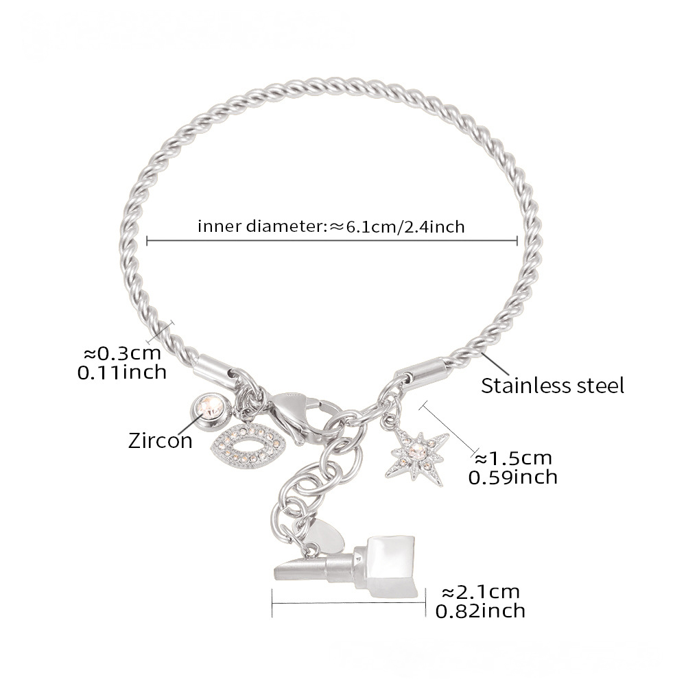 Stainless Steel Lipstick Charm Braided Twist Texture Bracelet