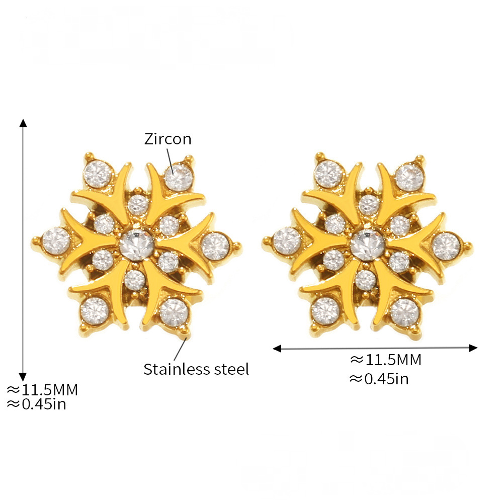 Stainless Steel Snowflake Cubic Zirconia Stud Earrings