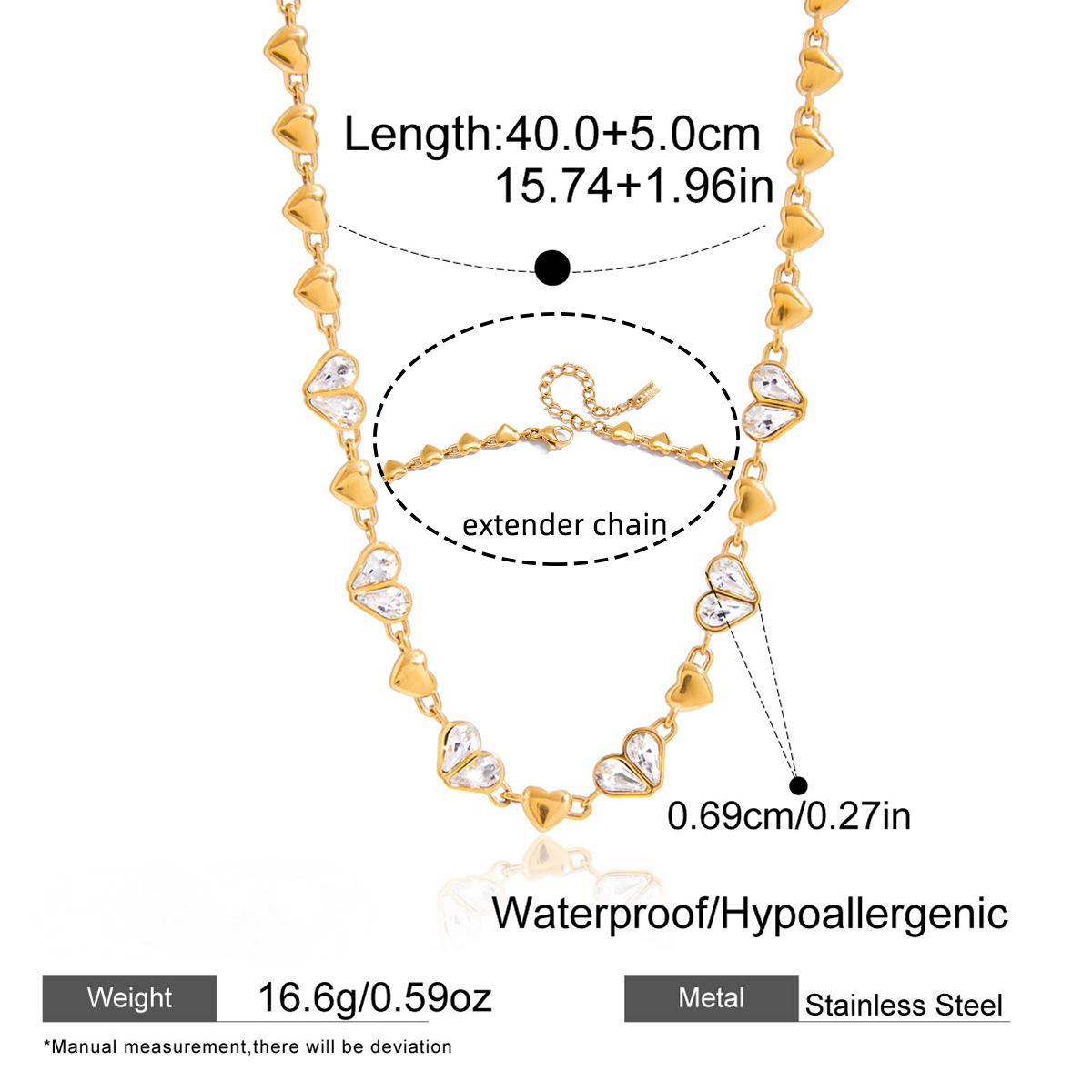 Stainless Steel Heart CZ Necklace Bracelet Jewelry Set