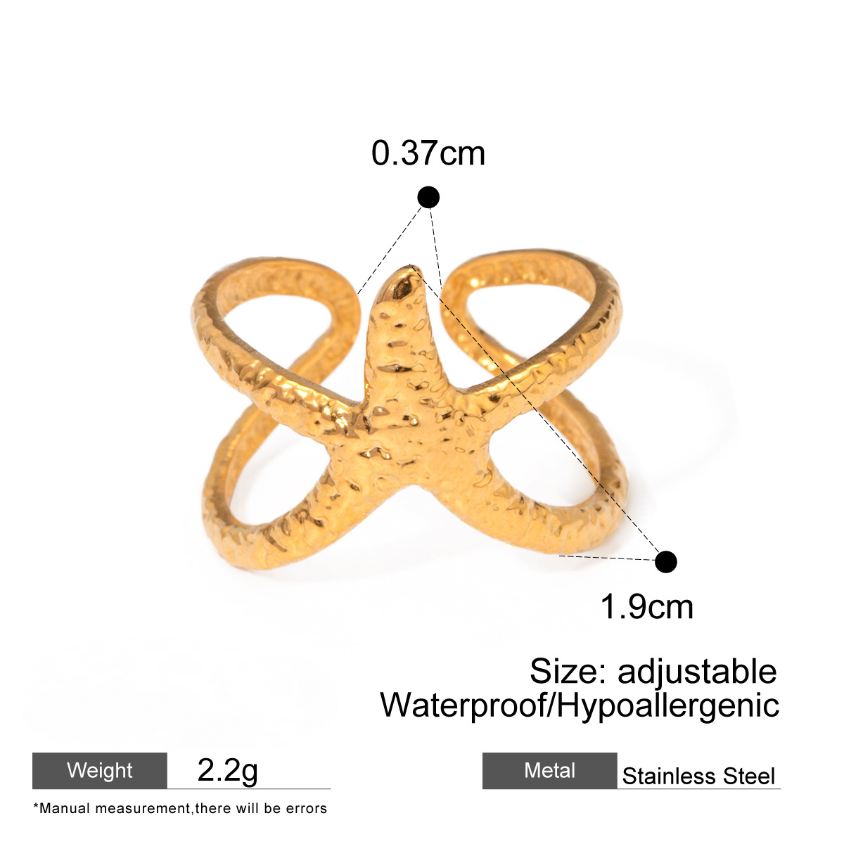 Stainless Steel 18K Gold PVD Shell Open Ring