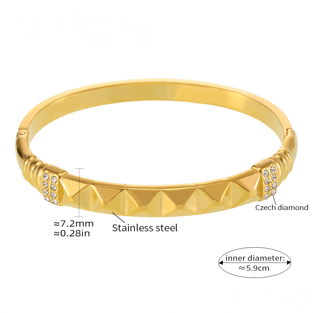 Rivet Czech Diamond Buckle Stainless Steel Bangle Bracelet