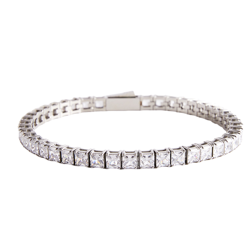 Stainless Steel 4x4mm White Zircon Tennis Bracelet