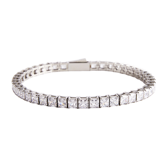 Stainless Steel 4x4mm White Zircon Tennis Bracelet