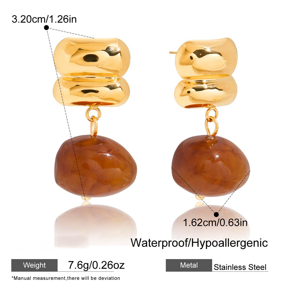 Stainless Steel Resin Geometric Pendant Stud Earrings