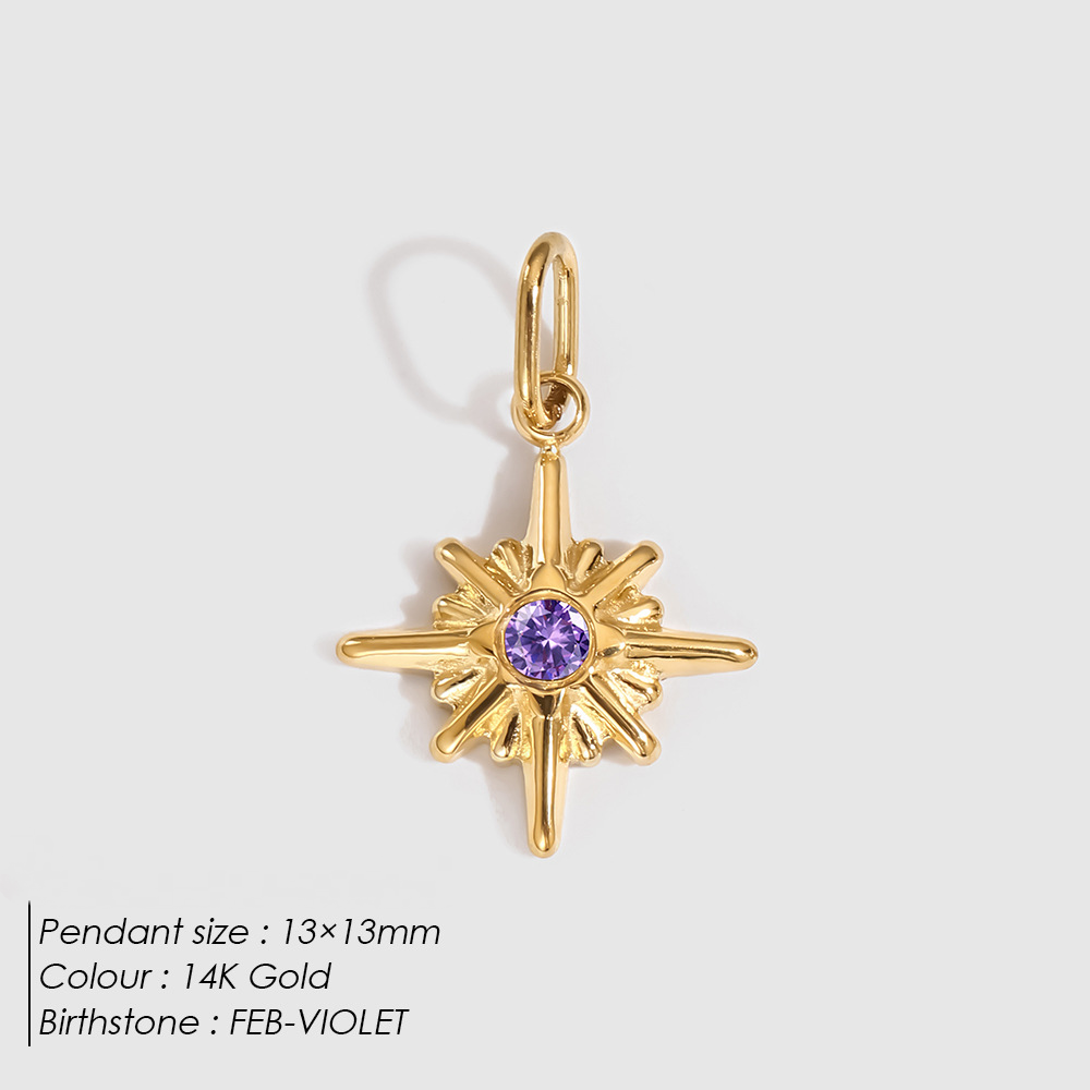 Stainless Steel Eight-pointed Star Birthday Stone Pendant