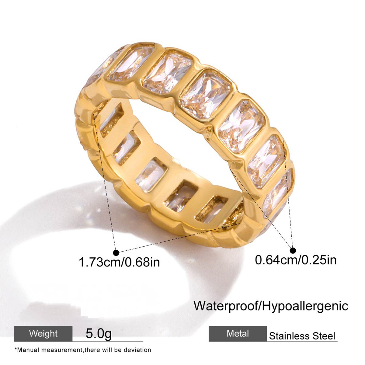 Stainless Steel White Cubic Zirconia Open Ring